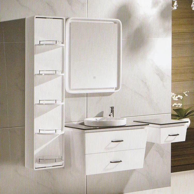 Mueble de lavabo colgante de pvc de alta calidad con diseño de armario lateral