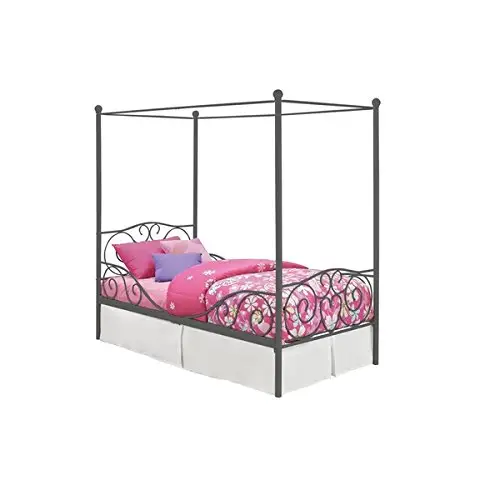 Cama de coche de princesa para niña pequeña, de metal, color rosa, con dosel de dibujos animados para niños