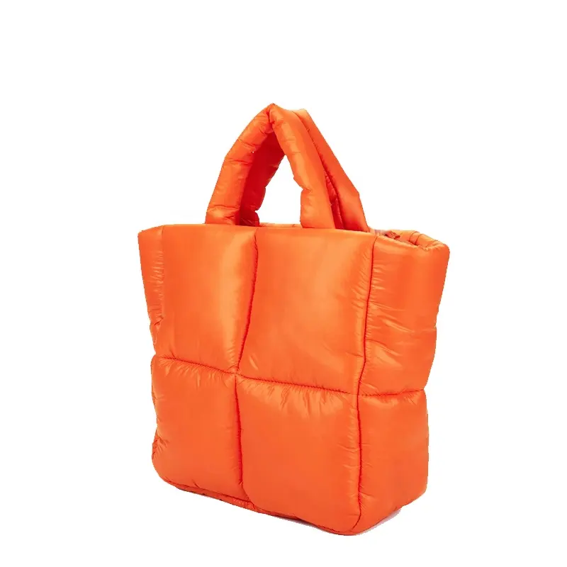 Bolsa de mão de nylon leve feminina, grande bolsa quadrada acolchoada casual de ombro feminina