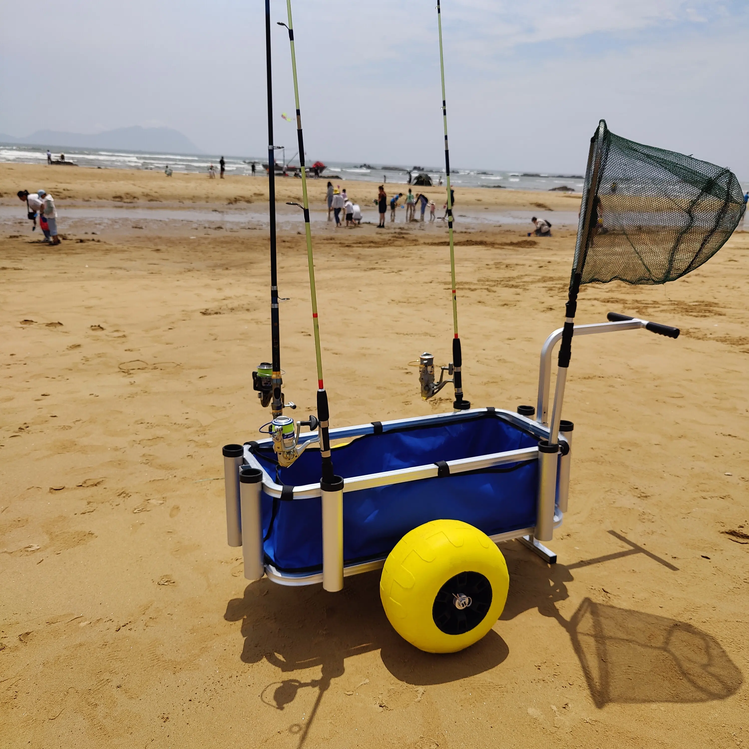 Outdoor Aluminium Trolley with 2 Balloon Wheel Tires Fishing Beach Cart Fishing Rod Cart Beach Fishing Cart