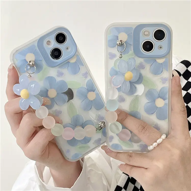 cute small fresh flower phone case for iphone 13 12 11 pro max with bracelet chain