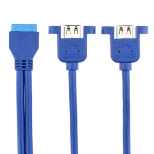 คอมพิวเตอร์พีซีกรณีภายในเมนบอร์ด19pin หญิงถึง2พอร์ต Usb 3.0ประเภทหนึ่งสกรูหญิงล็อคแผงยึดสายเคเบิลสีฟ้า50ซม. - Product Image 3