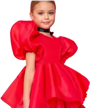 Últimos diseños de vestidos para niños Puff manga princesa falda encantadora espalda descubierta cumpleaños de los niños 12 años niñas vestido de fiesta