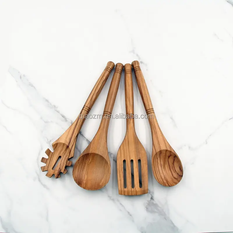 Utensilios de cocina de madera de Oliva de calidad alimentaria, Juego de 4 unidades