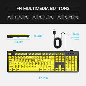 Large Print <strong>Computer</strong> <strong>Keyboard</strong> Full Size USB Wired Yellow <strong>Keyboard</strong> for Visually Impaired Low Vision Individuals - Product Image 4