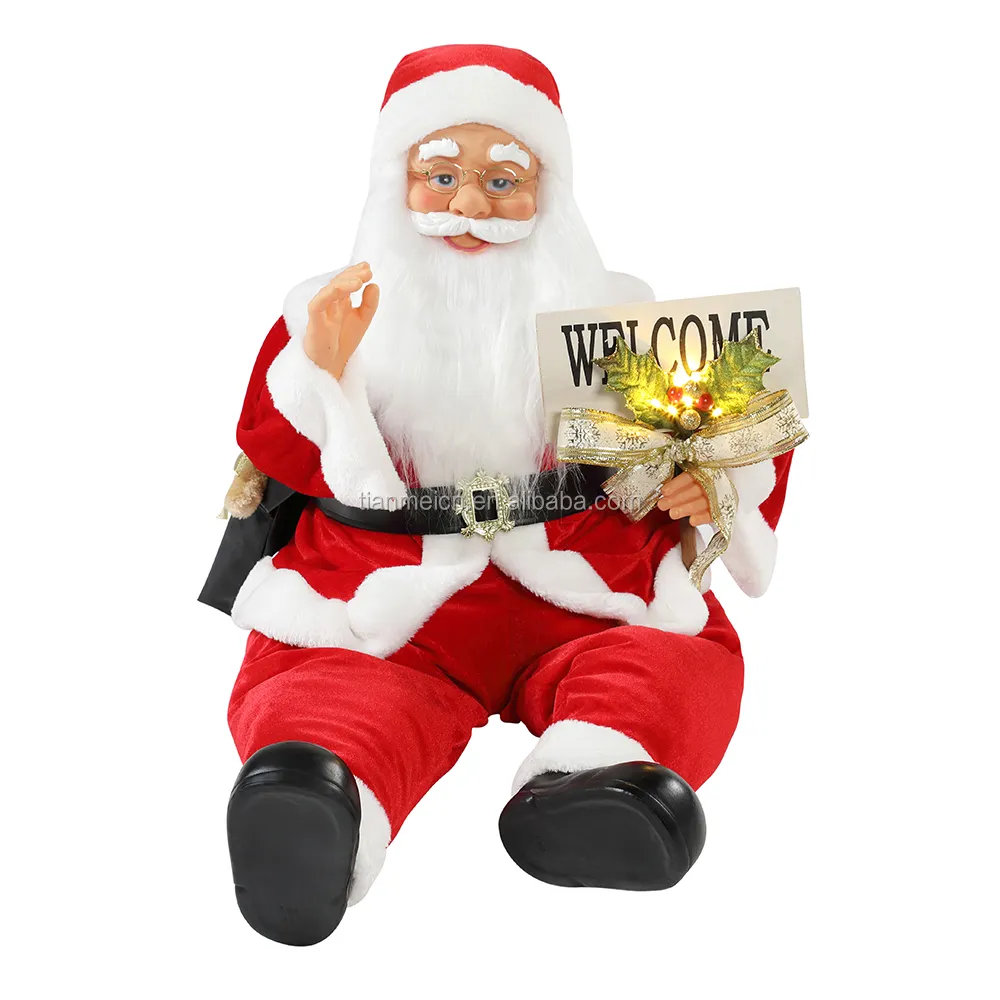 Figura navideña animada de Papá Noel de 80cm con iluminación, adorno Musical, decoración, Colección, vacaciones tradicionales