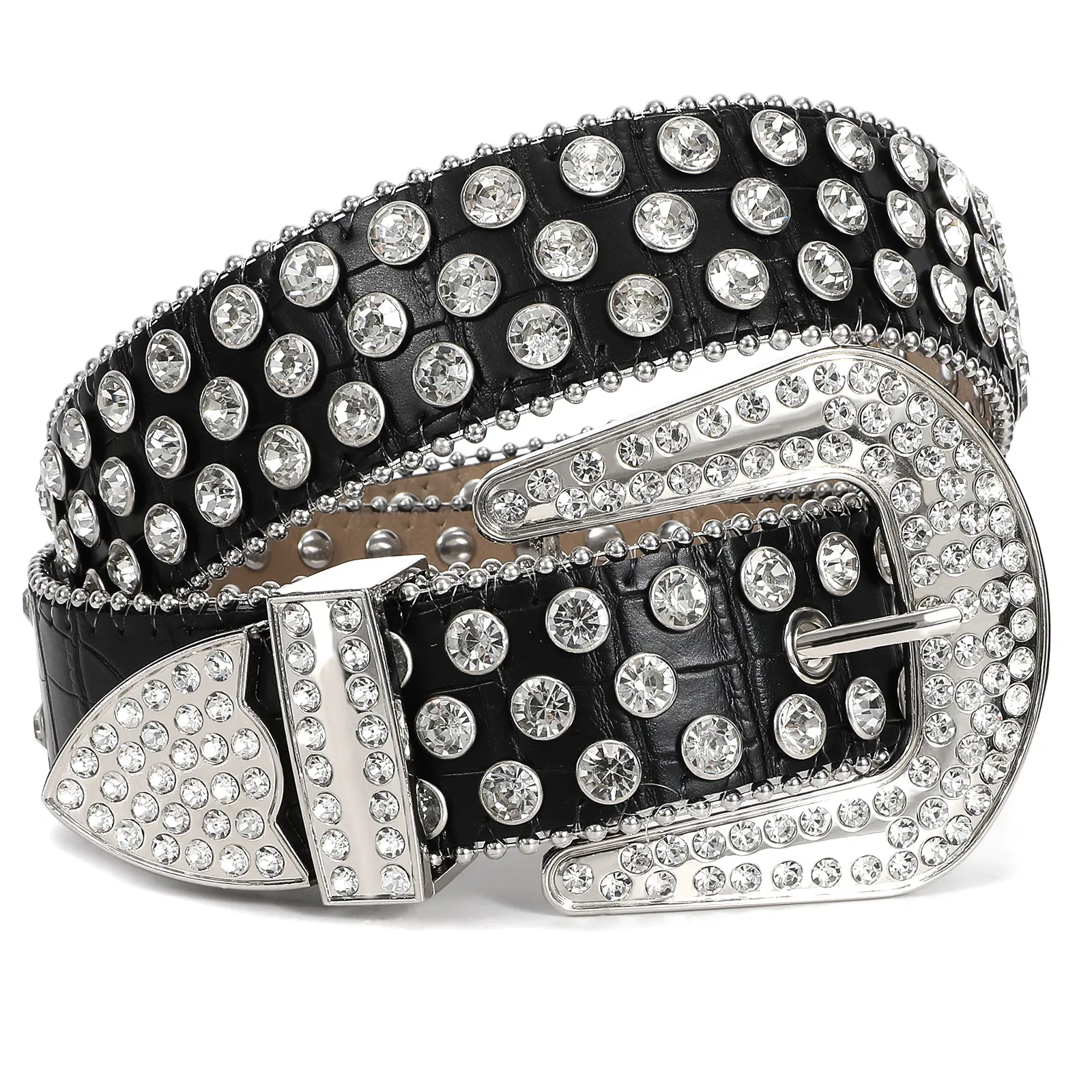 Cinturón con diamantes de imitación para mujer, correa de cuero con tachuelas estilo mexicana, hebilla de Pin BB occidental, cinturones de diamantes de imitación personalizados
