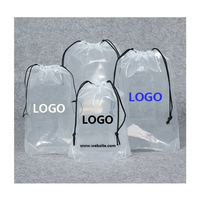 Custom Logo Grote Transparante Kleding Speelgoed Hoed Opbergtas Waterdichte Make-Up Tas Plastic Trekkoord Handtas Stofzakken Voor Schoenen