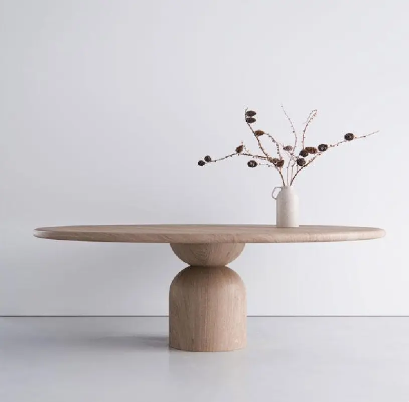 Minimalista madeira maciça jantar mesa redonda com pé pedestal
