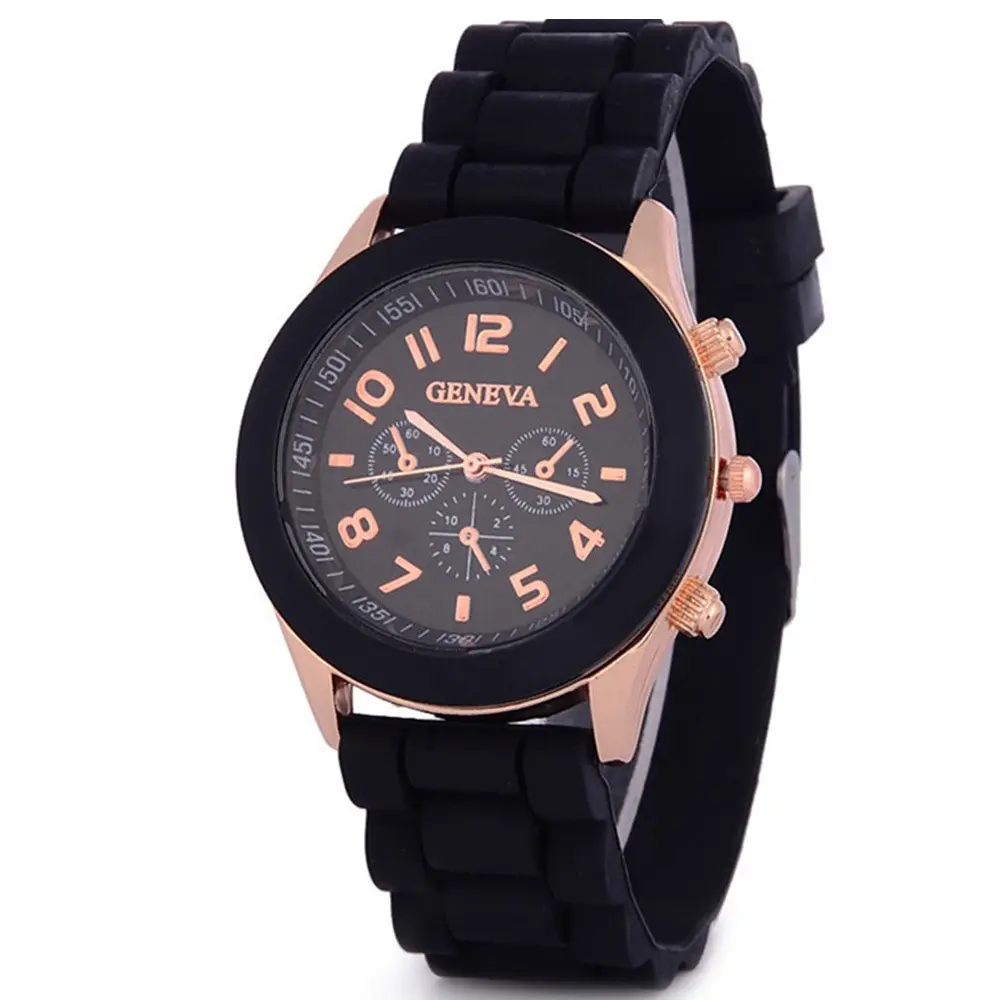 Genf Unisex Silikon Silikon Silikon Quarz-Analog Sport-Armbanduhr Damen klassische Silikon-Gele-Uhr