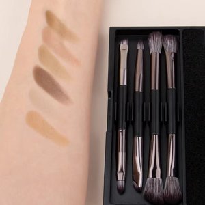 2025 nóng đa chức năng bàn chải Bộ trang điểm 4 màu đen du lịch xách tay hai đầu bàn chải trang điểm mắt + hộp gương - Product Image 5