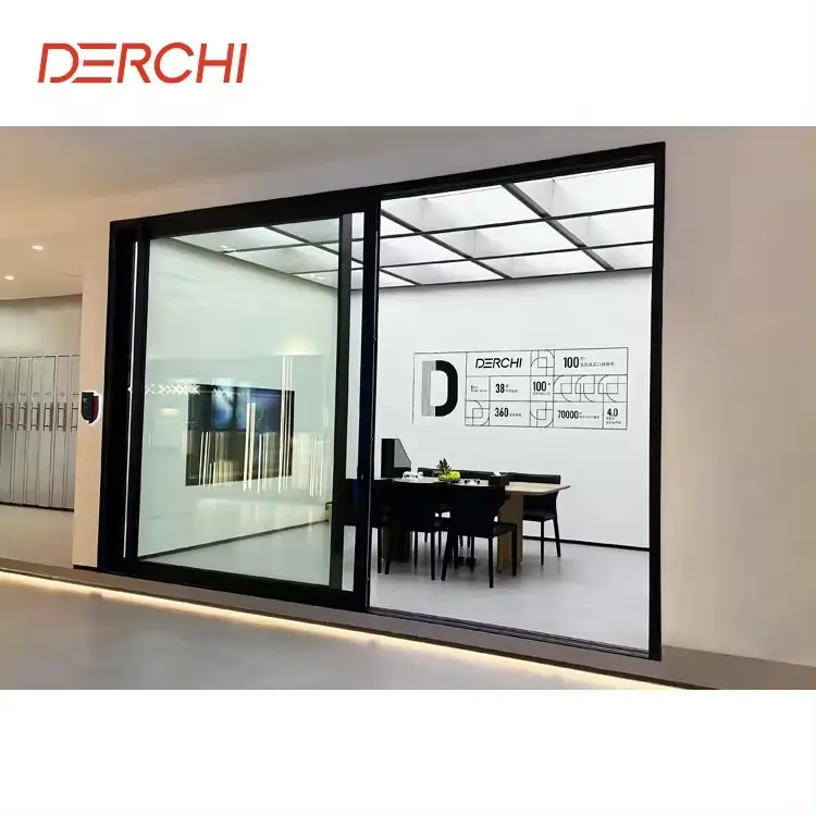 DERCHI NFRC alluminio porta scorrevole per balcone prezzo in alluminio doppio vetro sistema di isolamento termico porte finestre scorrevoli con schermo