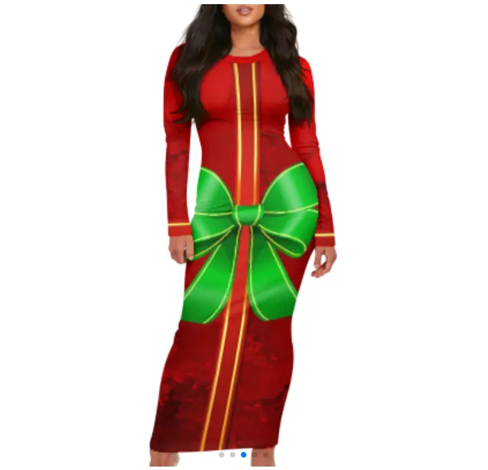 Extra grande rojo Navidad diseño Puletasi vestidos de moda occidental largo Bodycon estilo encantador vacaciones Navidad vestido para niñas