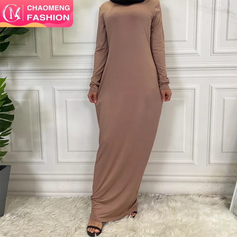 6435 # Baru Gaun Bodycon Elastis Penuh Lengan Panjang Polos Abaya Terbuka Gaun Dalam Yang Cocok Koleksi Klasik