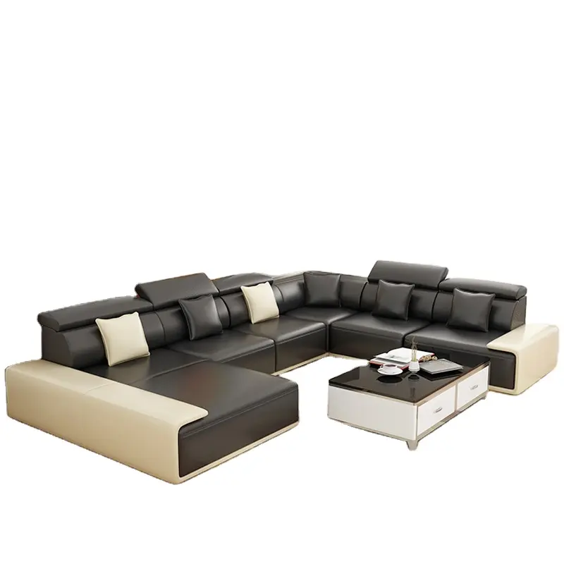Italian Imported Leather Solid Durable Delicate and Soft High Density Sponge U Shape Sofa CELS012