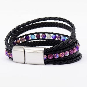 Heren Trending Design Meerlagige Lederen Manchet Armbanden Met Magnetische Sluiting Modieuze Bedelarmbanden - Product Image 1