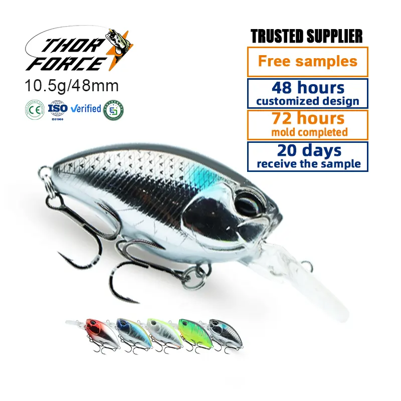 THORFORCE 48mm10.5g HVC003 3D olhos simulação forma manivela wobbler flutuante pesca isca ABS material difícil isca crankbait