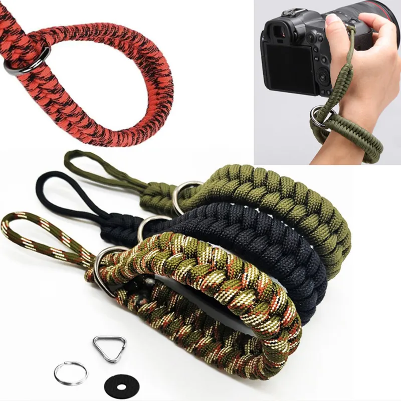 Evet Polyester ayarlanabilir Paracord örgülü bileklik el kayışı kamera bilek bandı için Pentax Panasonic Sony Nikon DSLR