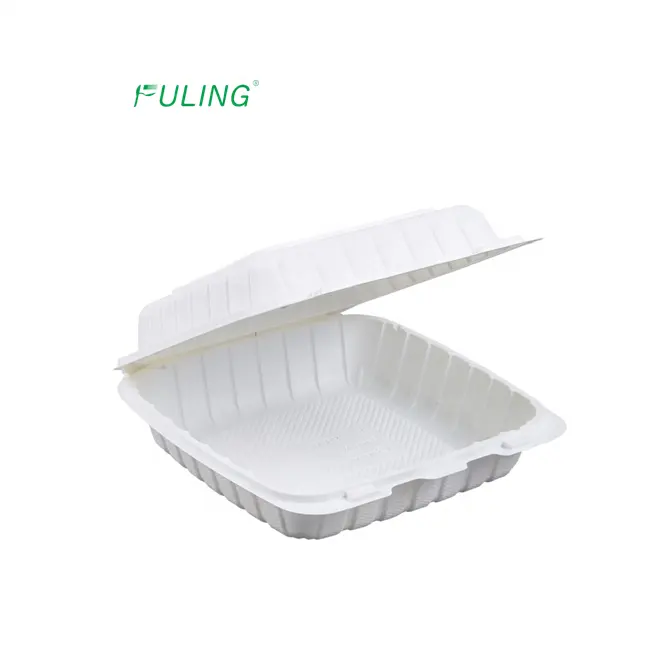 Restaurant 9x9x3 clamshell white disposable eco friendly meal fast food take away lunch packing foam box