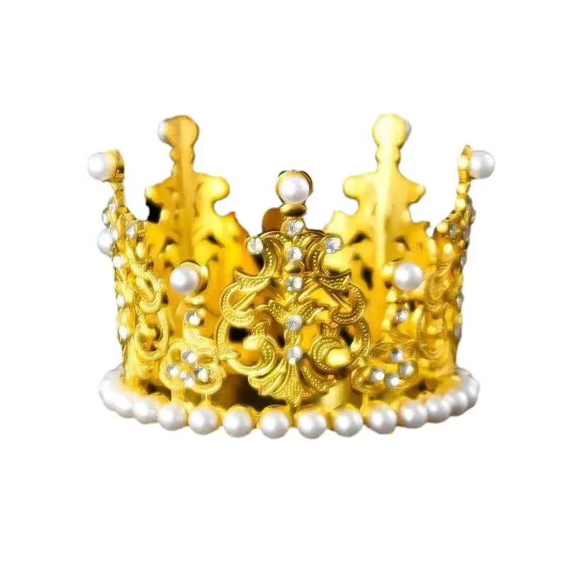 Mini Tiara torta Topper oro perla di cristallo Vintage torta nuziale corona Baby Shower Topper decorazione