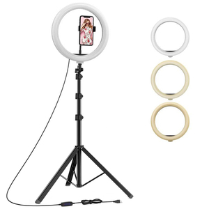 屋内ライブ放送メイク写真フィルライト10インチモバイルリングライト三脚スタンド付き調光可能<span class=keywords><strong>LED</strong></span>自撮りリングライト