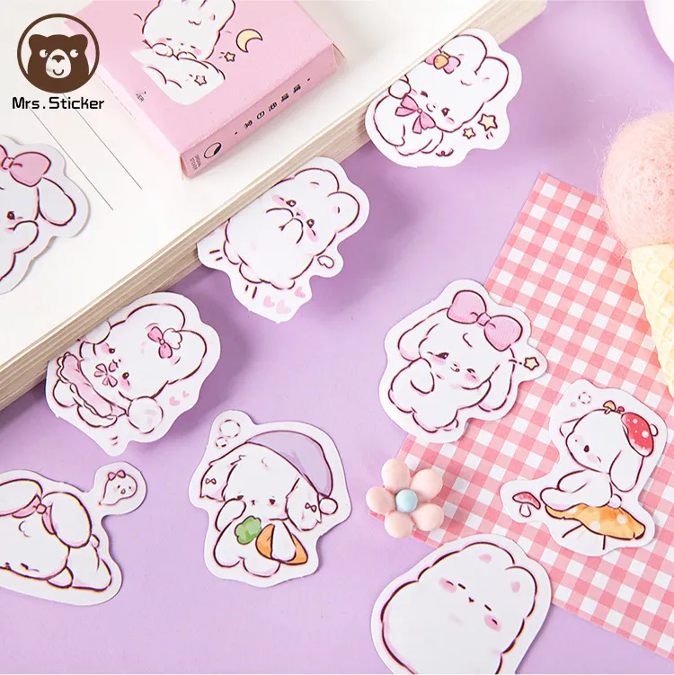 Tamanho Mini Scrapbooks Adesivos Decalques 45pcs Rosa Coelhos Bonitos Dos Desenhos Animados Kawaii Adesivos para Mala Álbum Notebooks Diário Revista