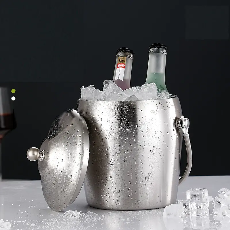 Luxury Double Wall Bar Metal Cooler Gold Stainless Steel Wine Beer Champagne ice buckets with Lid