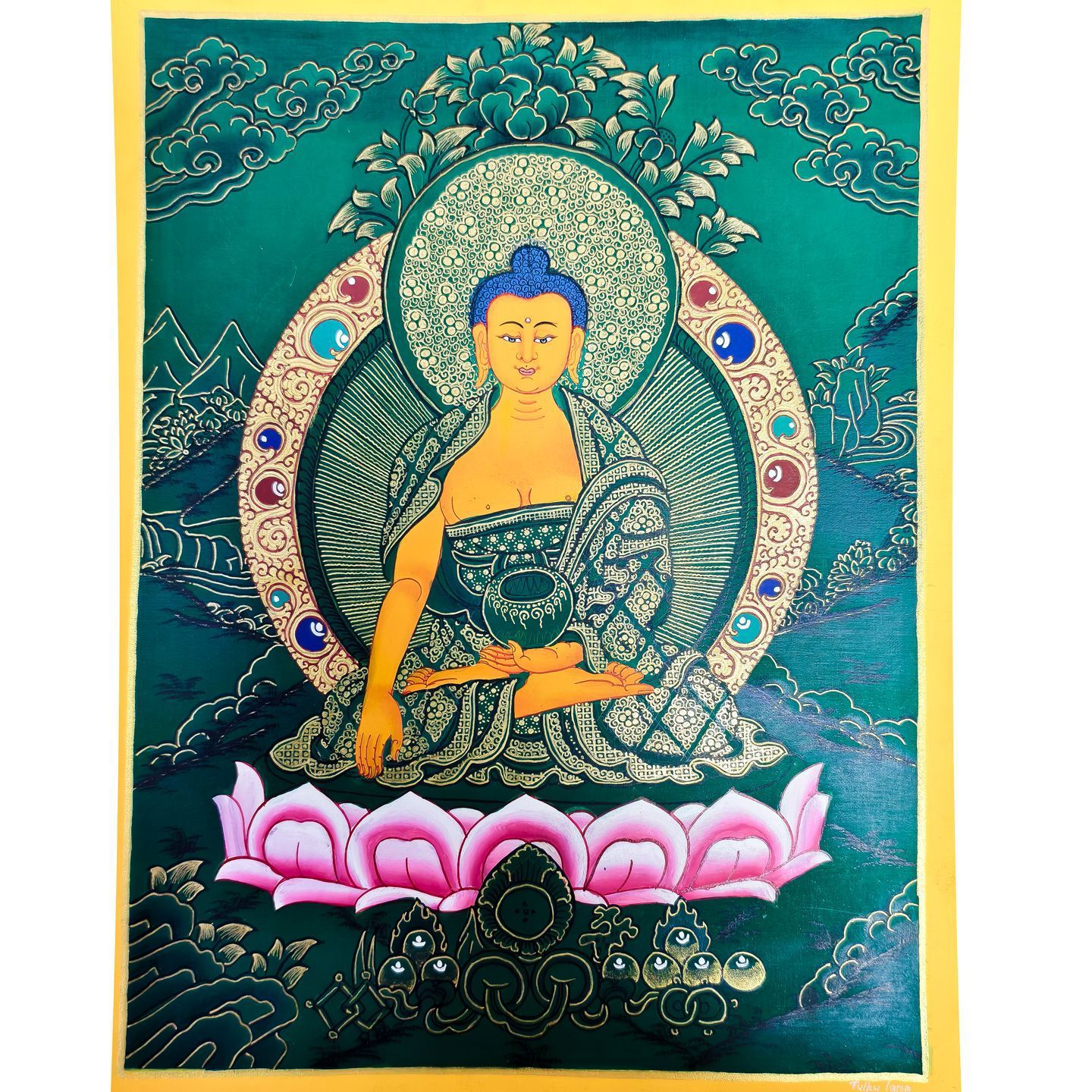 Peinture Tang Shakyamuni verte - Cœur - 2316