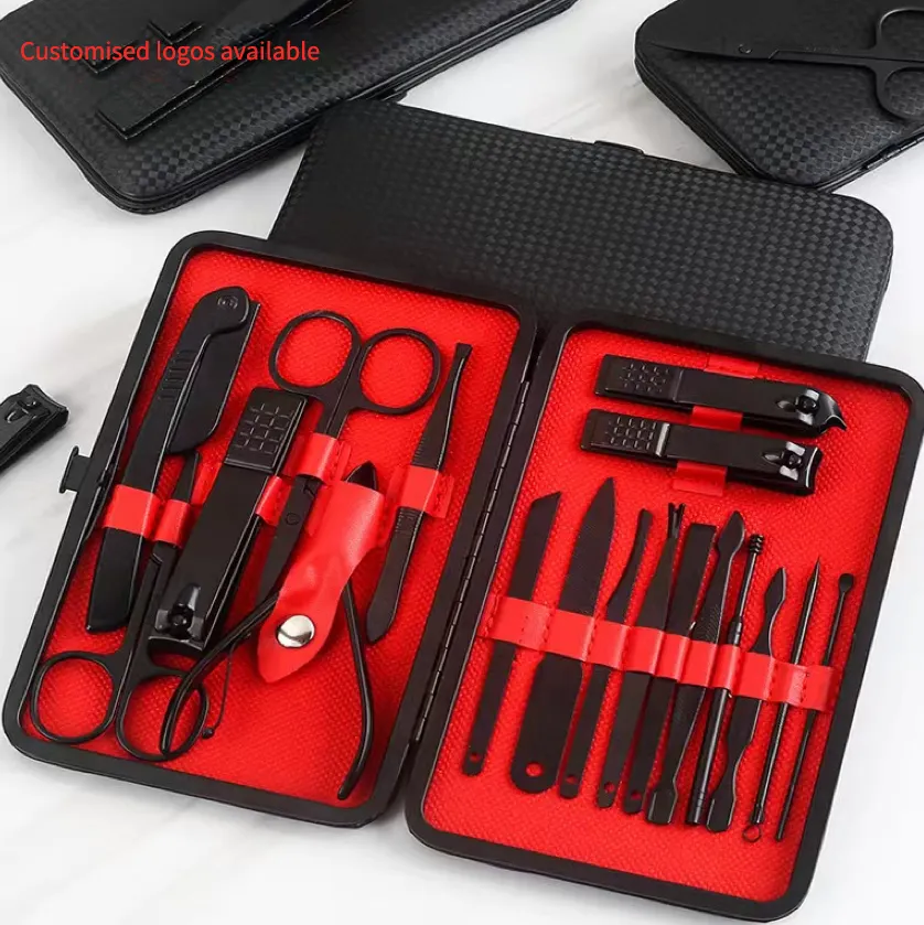 Hot Selling Popular Black Nail Clipper Set Manicure Set Nail Clippers Pedicure Kit -18 Pieces for Home