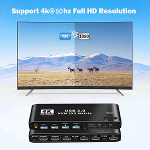 2x2 HDMI KVM开关矩阵4K 60hz双显示器KVM HDMI扩展显示器USB KVM切换器2进2出，适用于2台计算机2显示器