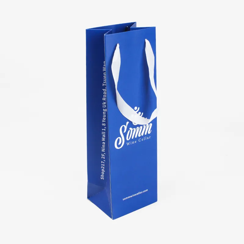 カスタムデザインロゴ印刷されたロープハンドル付きリサイクル可能な紙袋ワインシャンパン包装用の環境にやさしいギフトショッピングバッグ