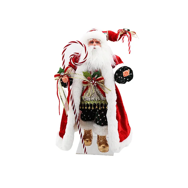 Figura de Papá Noel de 18 pulgadas con bastón de caramelo, muñeco de Papá Noel De pie rojo, decoración interior de Navidad