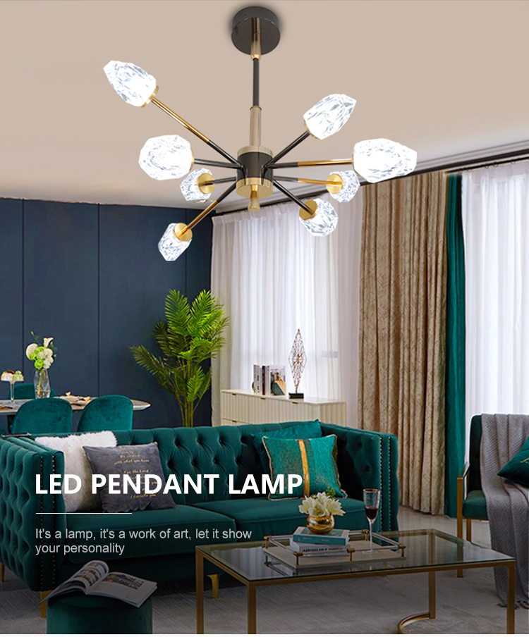 New Product Black Gold Decoration Restaurant Hanging Lamp Living Room Luxury LED Chandelier Pendant Light