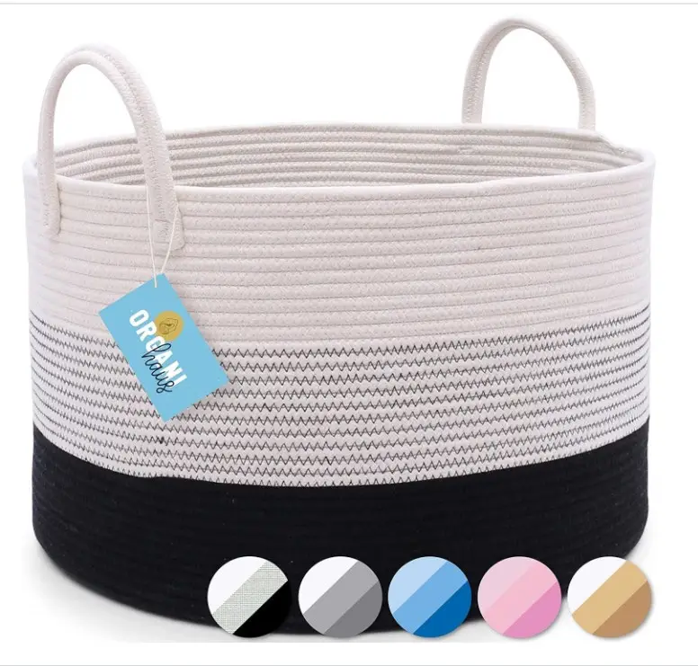 Cestas grandes personalizadas para almacenamiento, cesta de cuerda de algodón, cesto de juguete tejido para la colada XXL, color gris, lavandería plegable, nuevo diseño