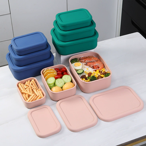 Silicone Food Storage <strong>Containers</strong> Plastic Freezer, Set of 3 <strong>Rectangular</strong> Bento Lunch Box <strong>Containers</strong> <strong>with</strong> <strong>Lids</strong>,(10oz, 23.6oz, 44oz) - Product Image 6