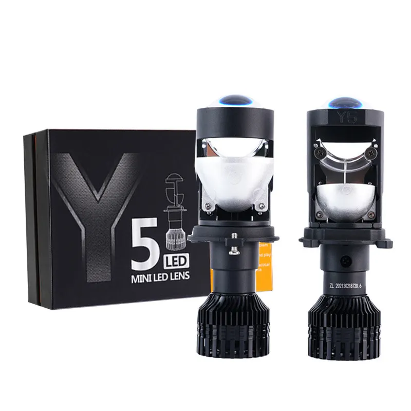 Y5 H4สะท้อนแสงสะท้อนสองด้านแบบคลาสสิกไฟหน้ารถยนต์ LED ระบบไฟส่องสว่างรถยนต์ไฟหน้า LED เลนส์โปรเจคเตอร์ H4