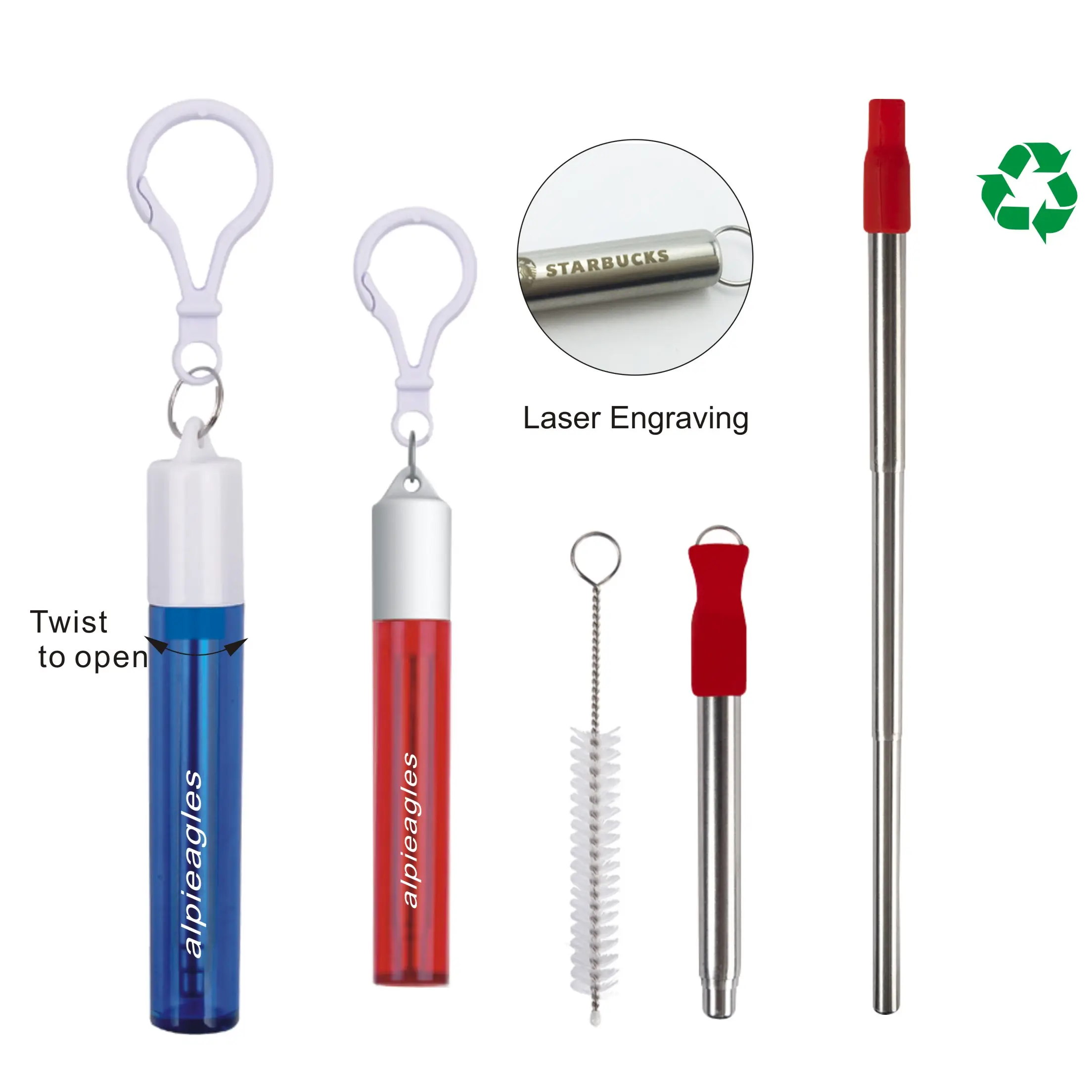 travel promo eco friendly TELESCOPIC / collapsible stainless steel straw with Plastic case