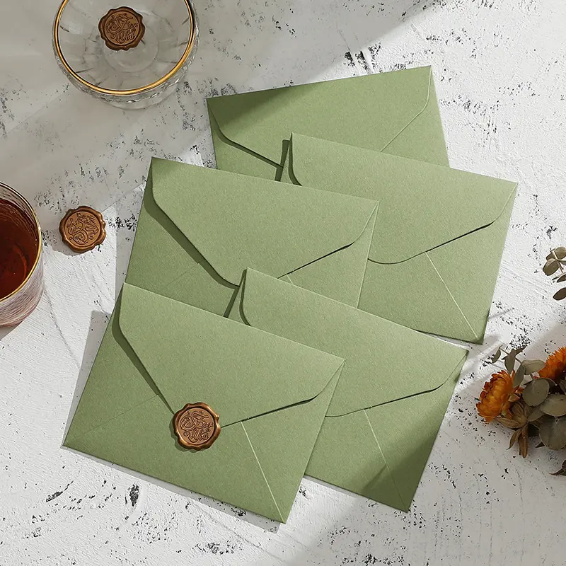 Envelopes de papel luxuosos decorativos para pequenas empresas, cartões de agradecimento, amostra grátis de envelopes de papel azul, desenho personalizado