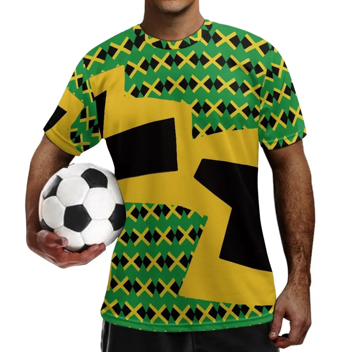 Verão Casual Custom Football Jersey Homens de alta qualidade poliéster tecido Futebol Jersey Jamaica Flag Print Football Teams Jerseys