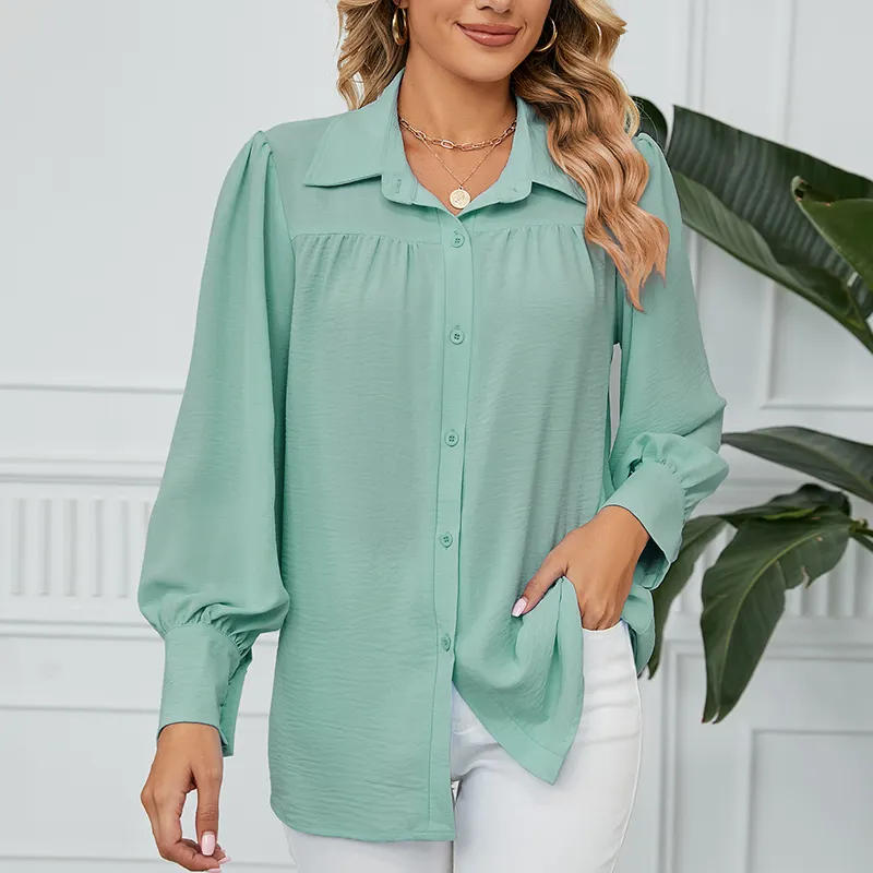 Blusa de trabalho feminina personalizada sexy para escritório, blusa de trabalho feminina, top de outono, camisa elegante, blusa de manga longa lanterna/