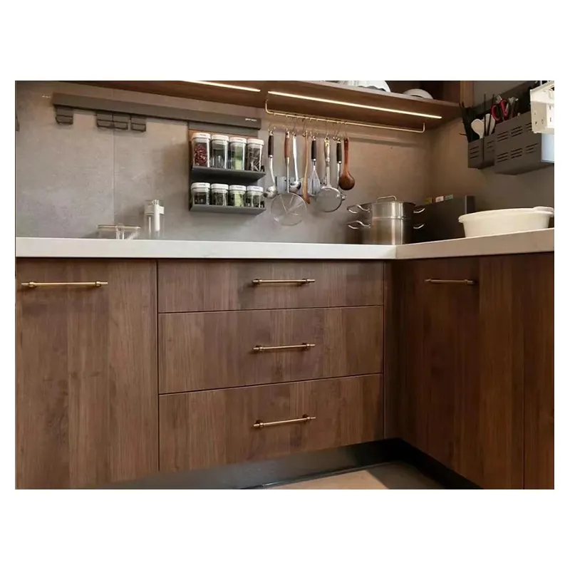 Moderno legno impiallacciato/melamina armadio da cucina di una linea di design di lusso isola bar set completo mobili appartamento