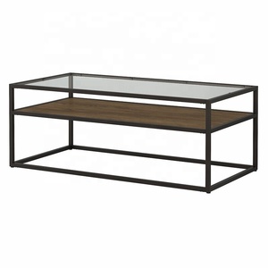 SWT 打开框玻璃金属价格中心表现代木制咖啡桌两层 - Product Image 3