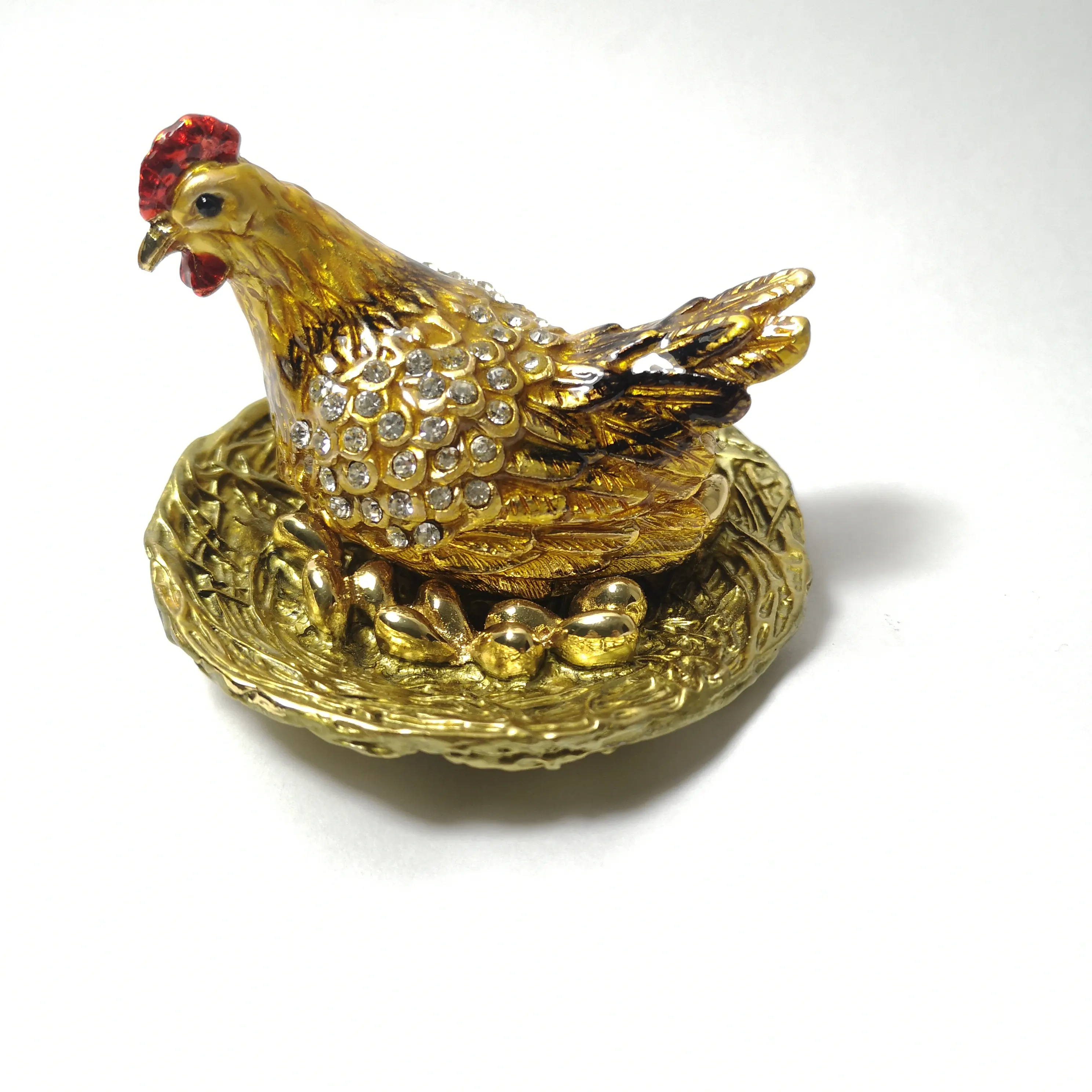 Conteneur en métal avec coq en œuf, bibelot artisanal, boîte à bijoux pour le nouvel an, articles cadeaux du nouvel an