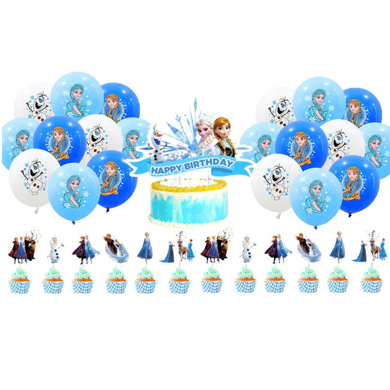 Ice Princess Party Decorations Princess Elsa Ice Princess Flag Cake Insert Card Balloon Birthday Set