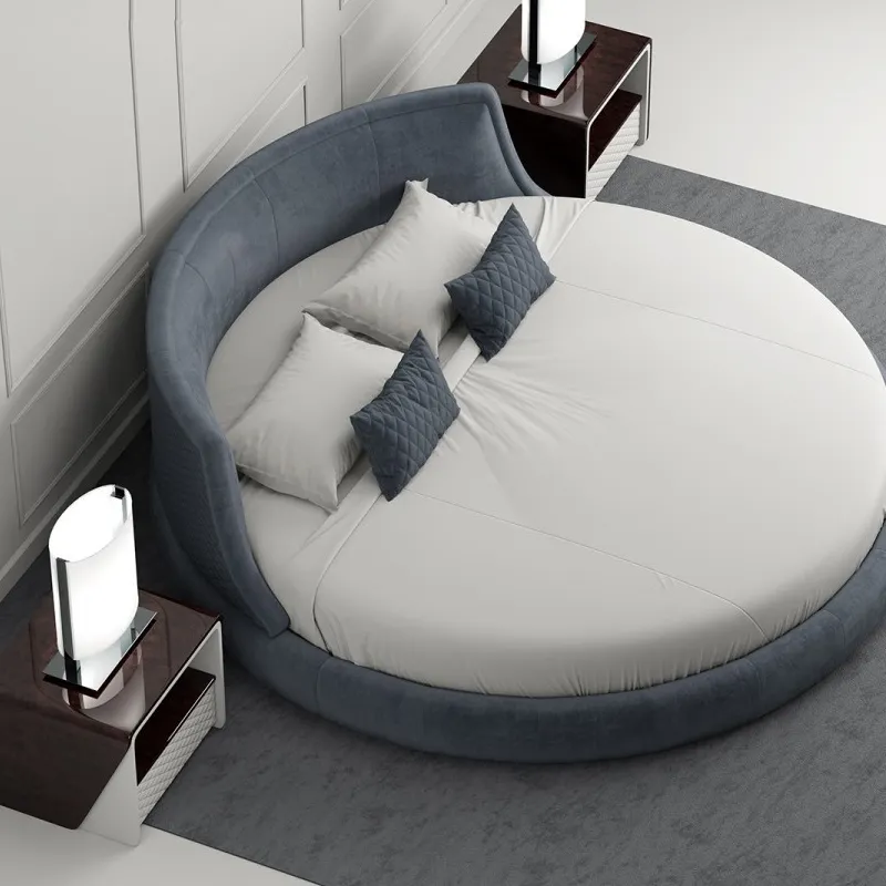 Marco de cama redondo para dormitorio, muebles de terciopelo, tamaño king, estilo moderno, cama redonda de lujo, diseño elegante, alta calidad