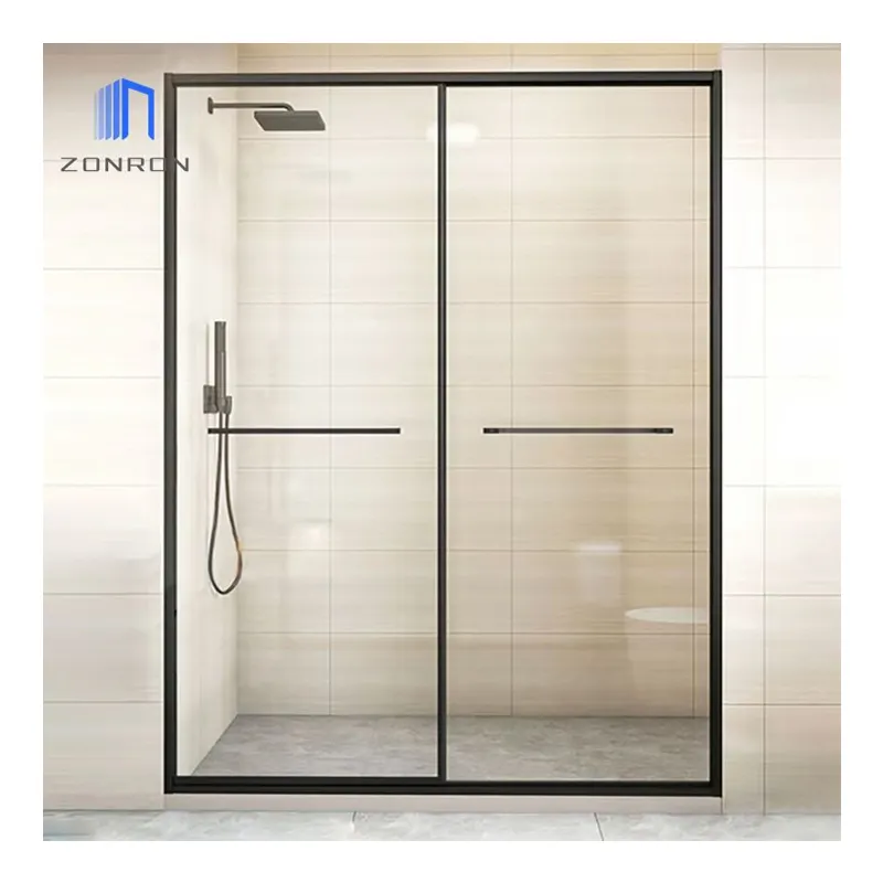 Zonron Sliding Frameless Shower Door Double Glazed Bathroom Glass Door Soundproof Slim Frame Aluminum Shower Sliding Door