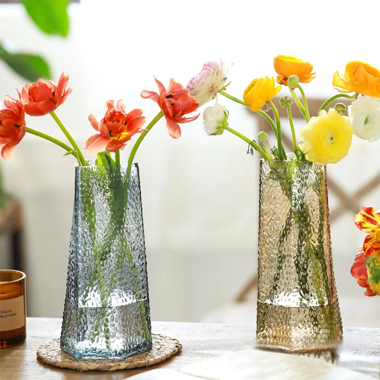 Nuevo nórdico creativo sala de estar decoración mesa arreglo floral triángulo seco florero de vidrio transparente
