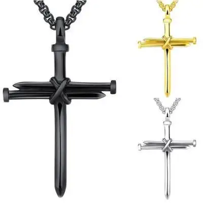 Wholesale cheap Price Titanium Steel Cross Necklace Classic Simple And Versatile Stainless Steel Nail Pendant Necklace