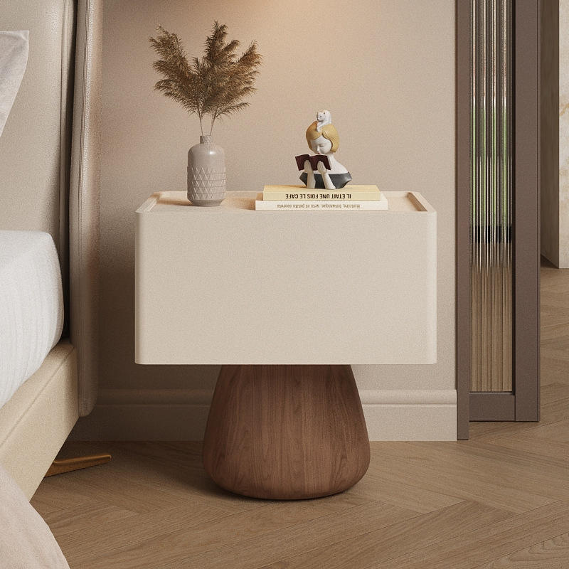 Base en grain de bois blanc cassé avec plateau en cuir