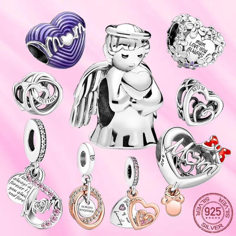 2023 Novo 925 Sterling Silver Dia das Mães Coração Encantos Pingente Fit Pandor Pulseira Coração Beads DIY Jóias Para O Dia Das Mães Presentes